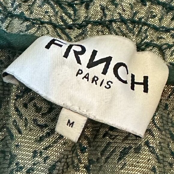 Frnch Gally Dress Green Metallic Long Sleeve Loose Fit Button Neck Size Medium - Picture 12 of 13